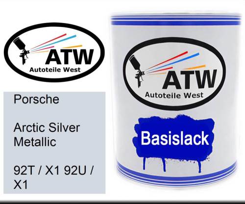 Porsche, Arctic Silver Metallic, 92T / X1 92U / X1: 1L Lackdose, von ATW Autoteile West.